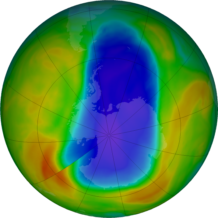 Antarctic ozone map for 16 October 2017